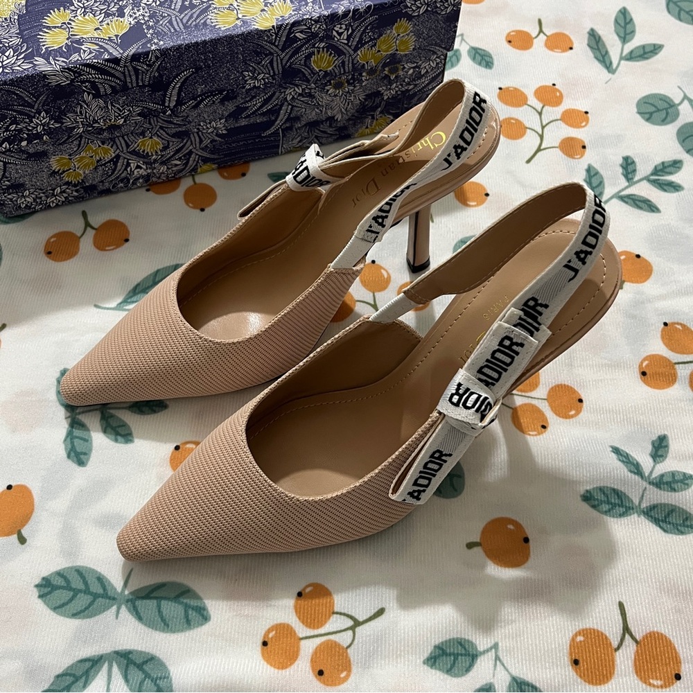 Dior Letter Embroidered Open Back High Heels